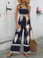 Women's Vacation Casual Sleeveless Printed Wide Leg Jumpsuit