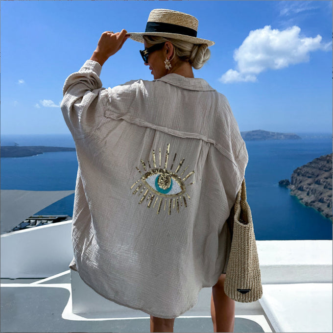 Women's Outdoor Beach Shirt Casual Sequin Beaded Shirt