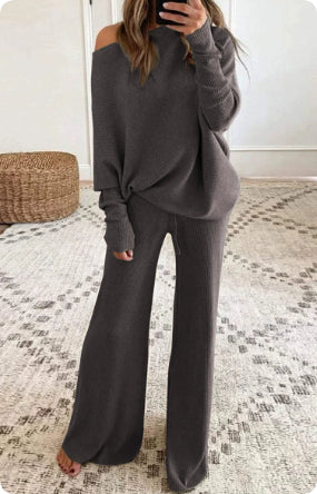 Women's Casual Solid Color One Shoulder Ladies Knit Suit