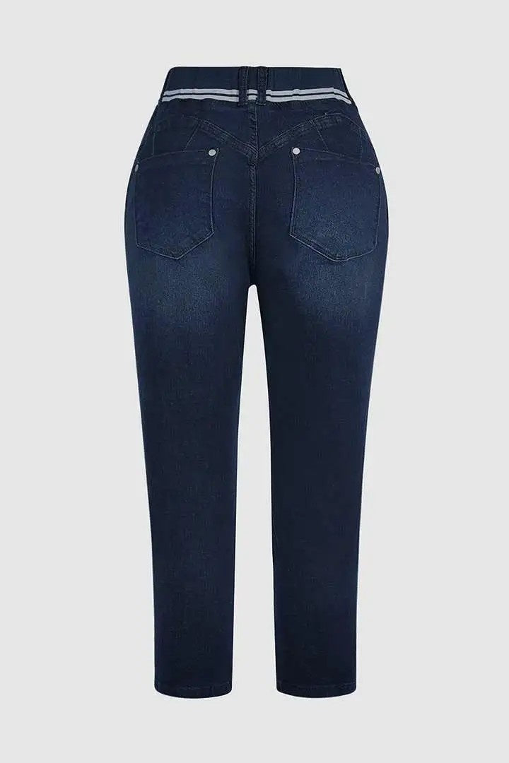 Athleisure Style Skinny Jeans For Women, Mid-Rise Pull-On Denim With A Sporty Drawstring Waist, Butt-Lifting Dark Wash Jeggings