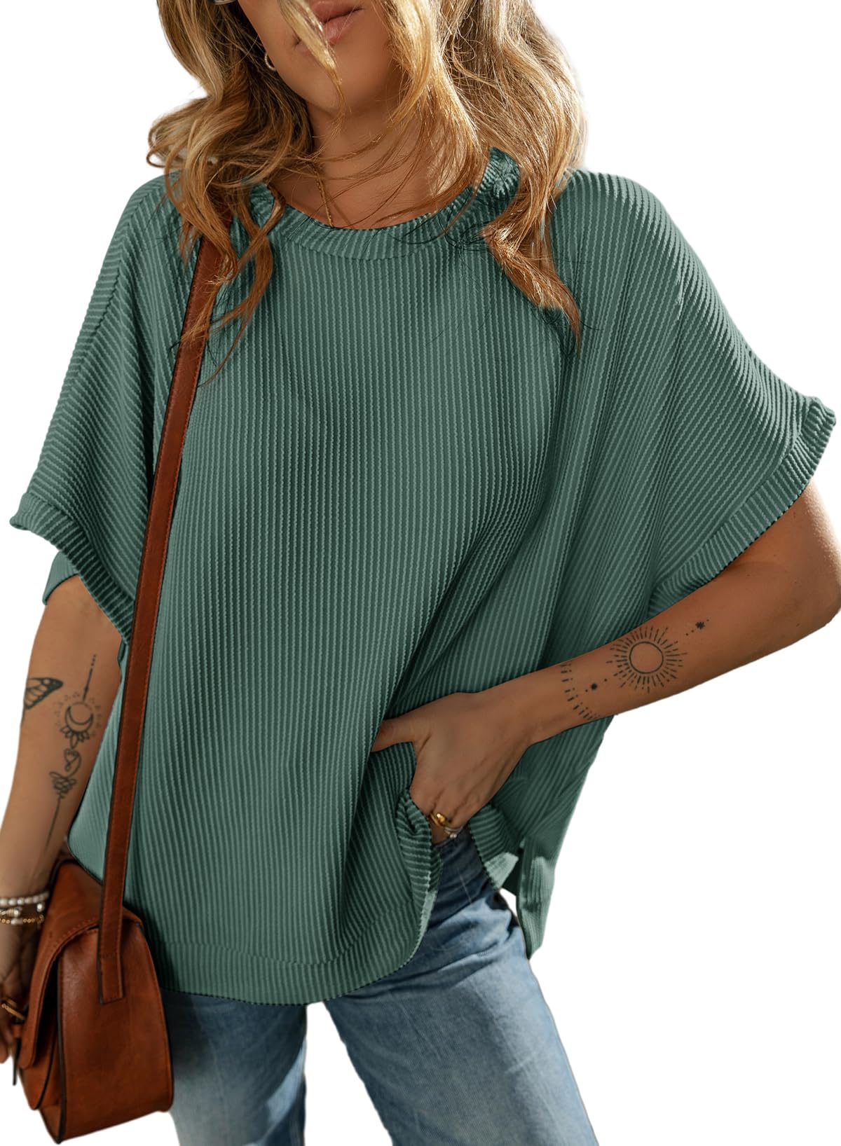 Women's Solid Color Knitted T-shirt Loose Casual Pullover