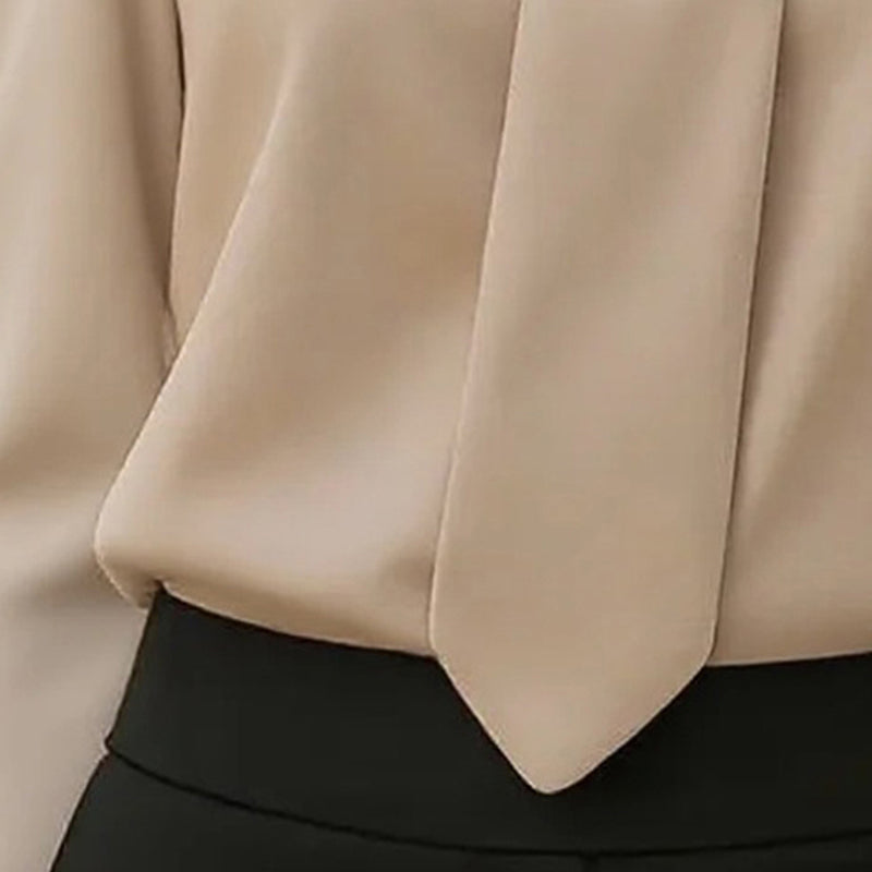 Women's Solid Color Long Sleeve Shirt With Tie And Lapel Collar, Casual & Elegant Blouse For Office And Formal Wear