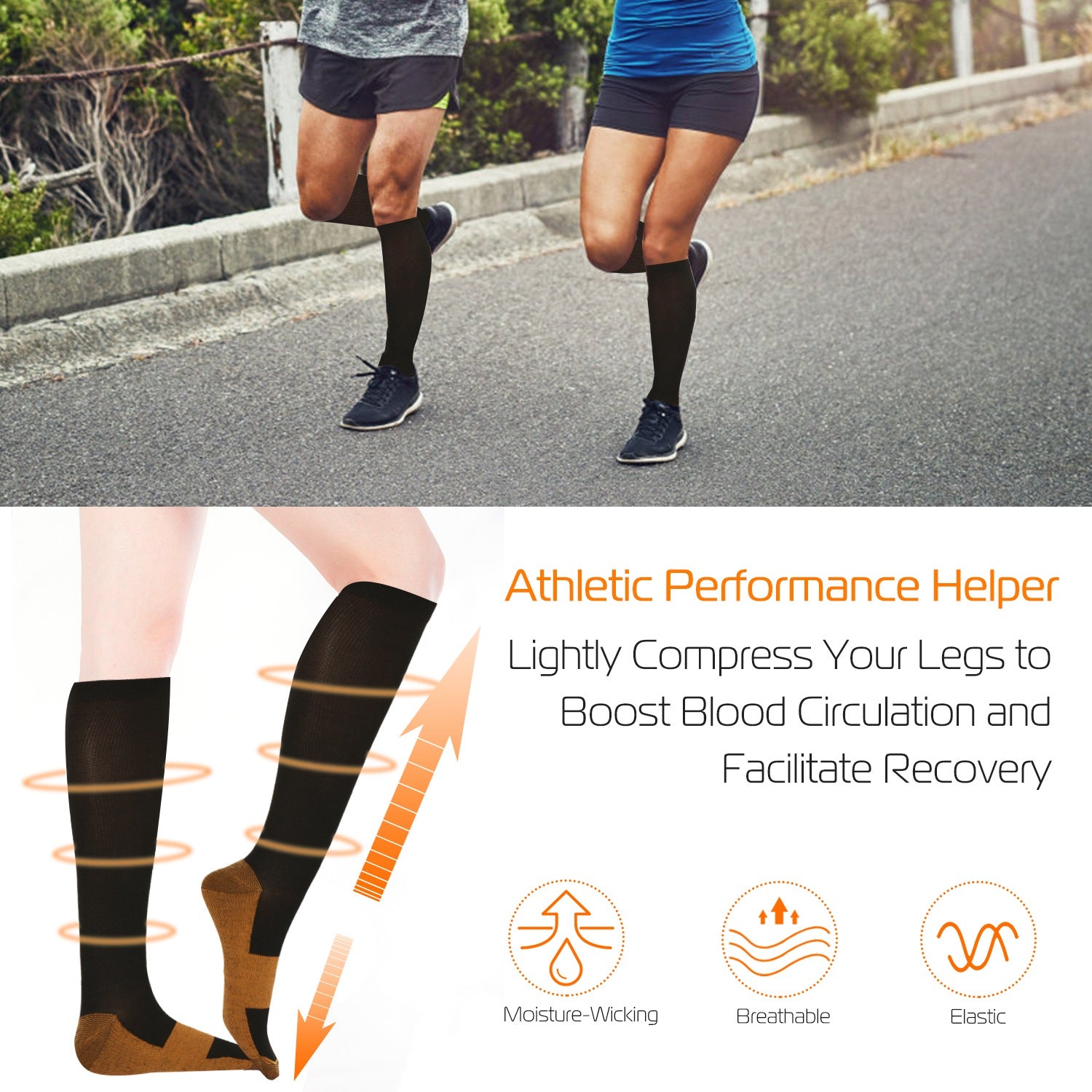 Unisex Copper Compression Socks Women Man Durable Hose Graduated Support Socks For Running Nursing Shin Splints Edema Swelling Recovery