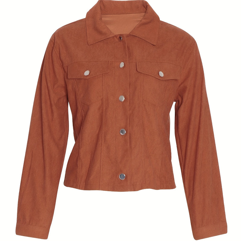 Women's Corduroy Long Sleeve Jacket - Casual Button-Up Coat With Flap Pockets