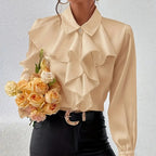 Women's Ruffled Collared Blouse, Long Sleeve Dressy Casual Shirt, Fall Business Casual Work Tops