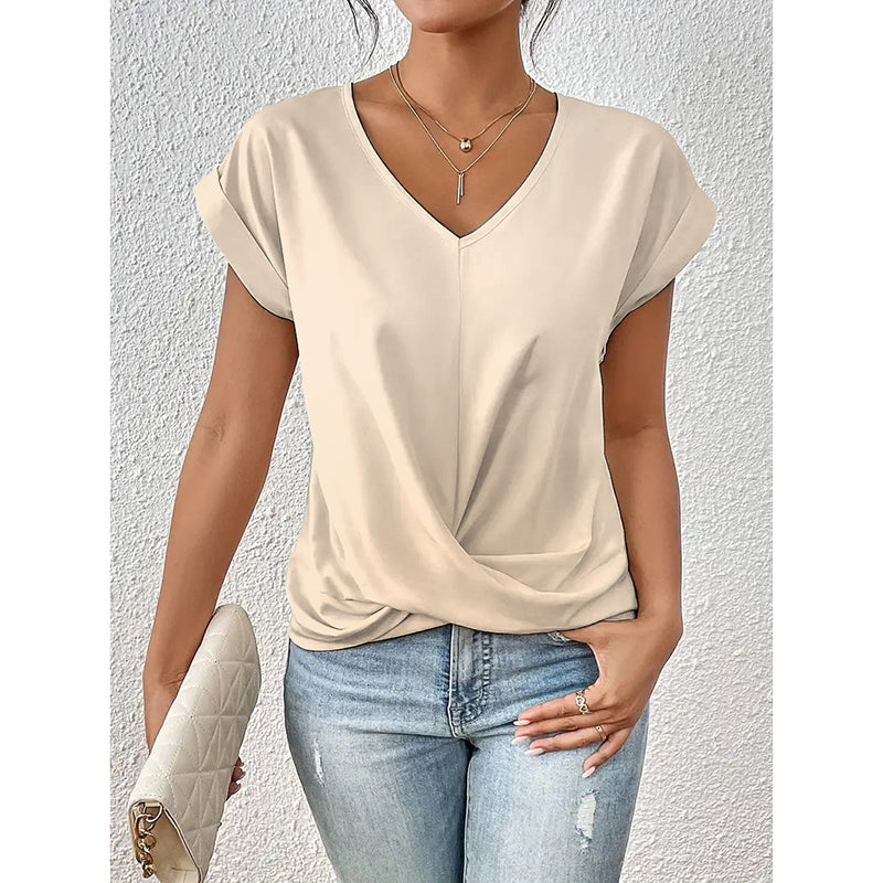Women's Comfy Casual Summer Tops Short Sleeve V Neck Blouses T Shirts Twist Knot Basic Tees