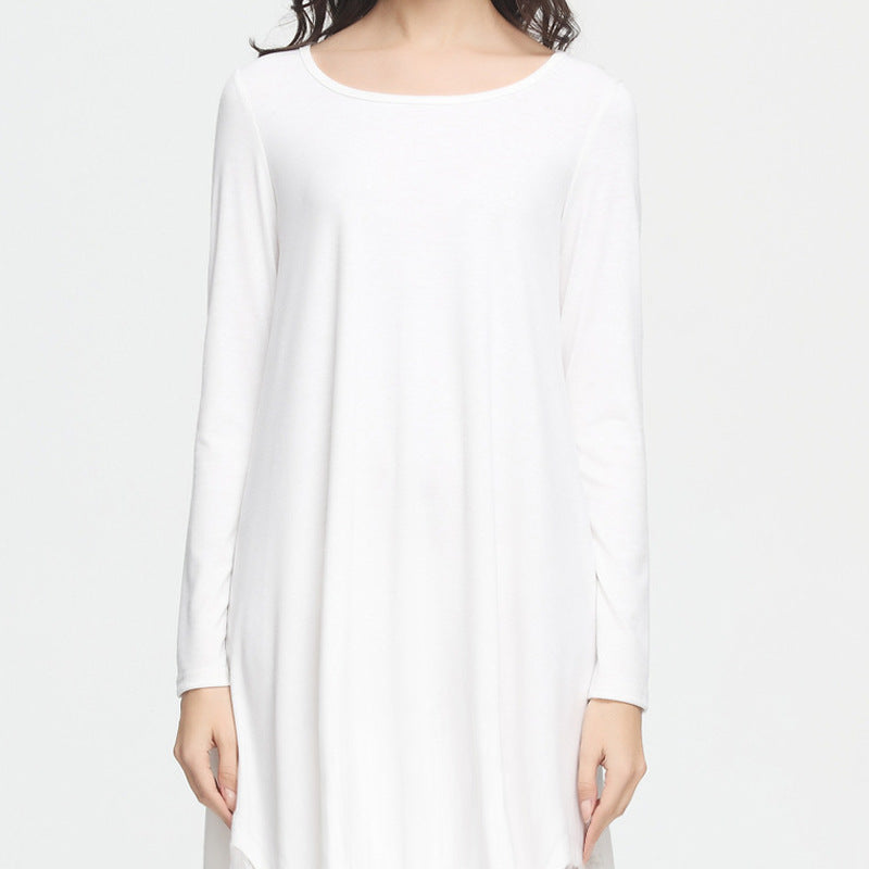 Solid color long-sleeved loose slim dress