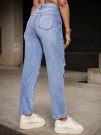 2025 Women's New Jeans, High Waist Piercing, Straight Fit, Casual Street Style, Fashionable And Versatile, Women's Wear