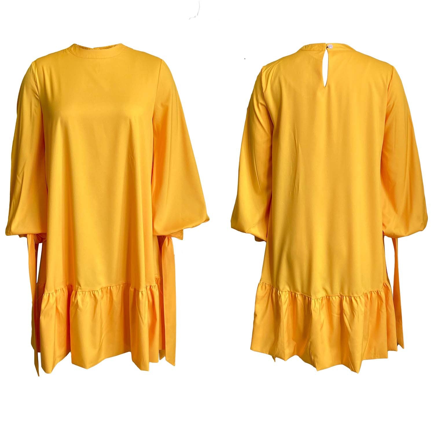 Women's Loose Solid Color Puff Sleeve Dress