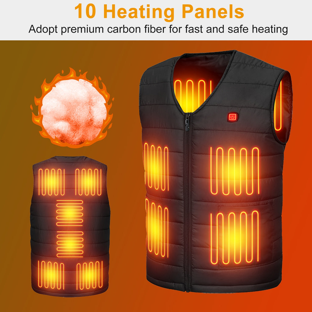 1Pc Heat Jacket Vest 3 Heating Gear Adjustable USB Heated Vest Warm Heat Coat Vest With 10 Heating Pads For Men Women Winter Outdoor Activity