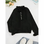 Women's Long Sleeve Ruffle Sweaters V Neck Lightweight Knitted Pullover Sweater Tops