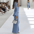 Women's Fashion Denim Solid Color Jumpsuit With Bell Sleeves & Deep V-Neck, Button Front Design & Asymmetric Hem For Casual & Party Wear