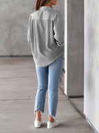 Ladies' Shirt, Classic Striped Print Casual Collar Long Sleeve With Pockets Shirt