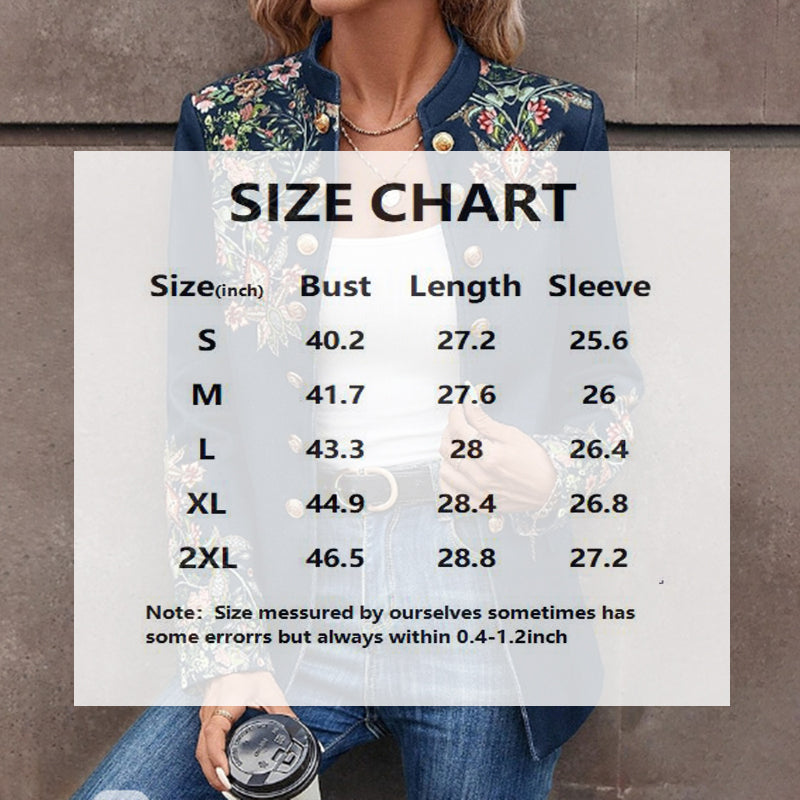 Women's Stand Collar Solid Color Floral Print Blazer Fashion Double-Breasted Fall & Winter Jacket