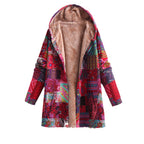 Women's Cotton And Linen Printed Hoodie Warm Plush Coat