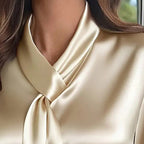 Women's Ribbon Detail Blouse, Lightweight Business Casual Shirt, Elegant Long Sleeve Office Work Top