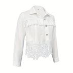 Women's Lace Hollow Out Jacket - Chic Long Sleeve Button Down Shirt With Tassel Details