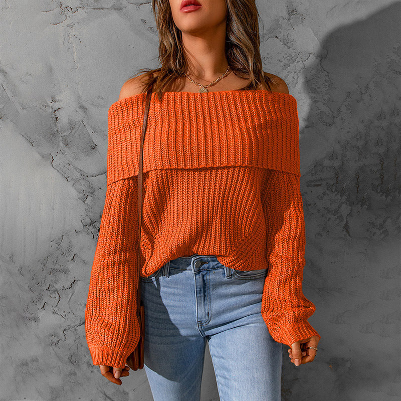Women's Elegant Off-Shoulder Sweater, Textured Knit Long Sleeve Top For Winter Parties And Vacation