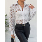 Women's Lace Floral Boho Blouse - Long Sleeve Button Down Shirt For Spring & Fall
