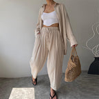 Women's Fashion Casual Simple Lapel Long Sleeve Shirt Trousers Casual Suit