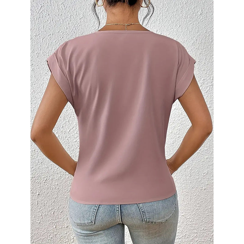 Women's Comfy Casual Summer Tops Short Sleeve V Neck Blouses T Shirts Twist Knot Basic Tees