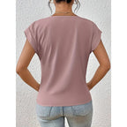 Women's Comfy Casual Summer Tops Short Sleeve V Neck Blouses T Shirts Twist Knot Basic Tees