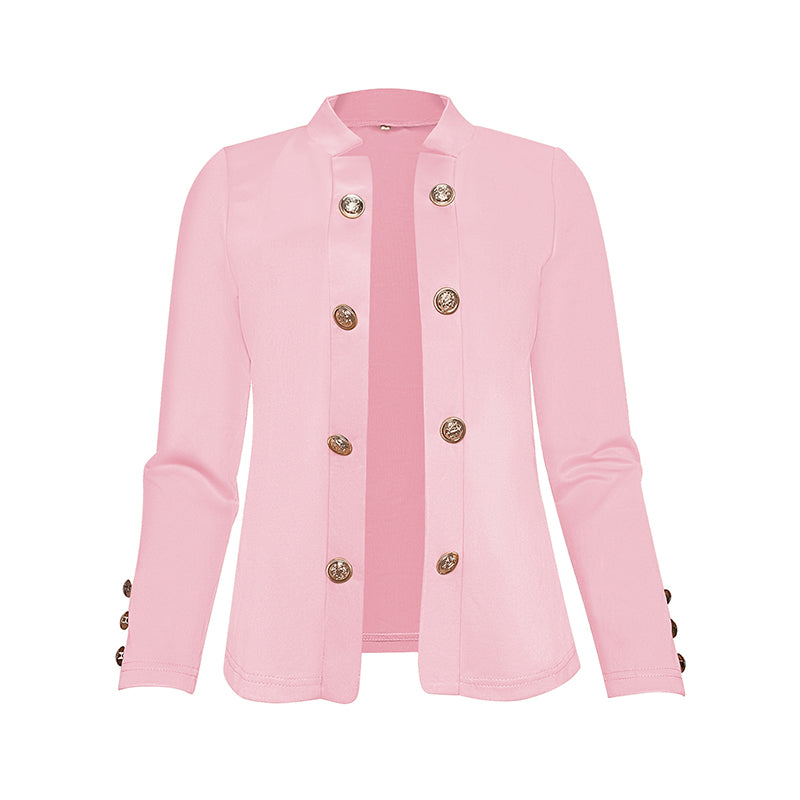 Plus Size Women's Solid Color Double Breasted Long Sleeve Top - Button Cuff Casual & Office Wear