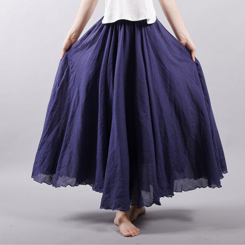 Mori Girl Art Plus Size Cotton And Linen Skirt Elastic Waist Linen A-line Skirt