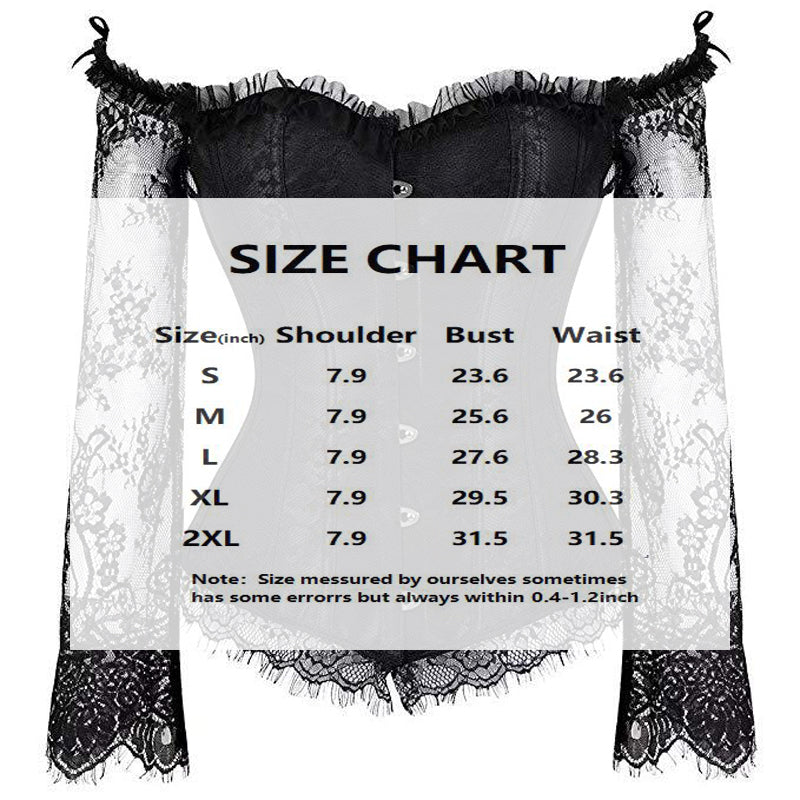Women's Vintage Corset Top With Lace Long Sleeves, Off-Shoulder Sexy Laced Blouse For Party And Date Night