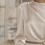 Women's Pleated Long Sleeve Blouse, Round Neck Business Casual Shirt, Dressy Fall 2025 Work Tops