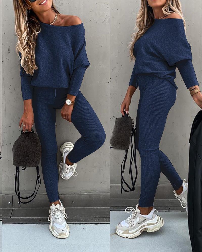 Solid Casual Lace Up Slant Shoulder Sports Pants Long Suit