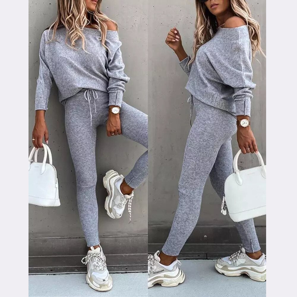 Solid Casual Lace Up Slant Shoulder Sports Pants Long Suit