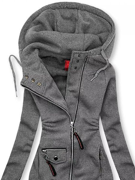 Stitched Drawstring Hooded Slim Fashion Jacket