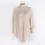 Women's Asymmetry Hem Turtleneck Sweater - Batwing Long Sleeve Casual Pullover For Fall Winter