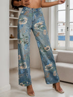 2025 New Women's Fashion Printed Jeans, Straight Leg Loose Wide Leg Pants, Suitable For A Variety Of Wear, Spring Summer Autumn Clothing, Women's Wear