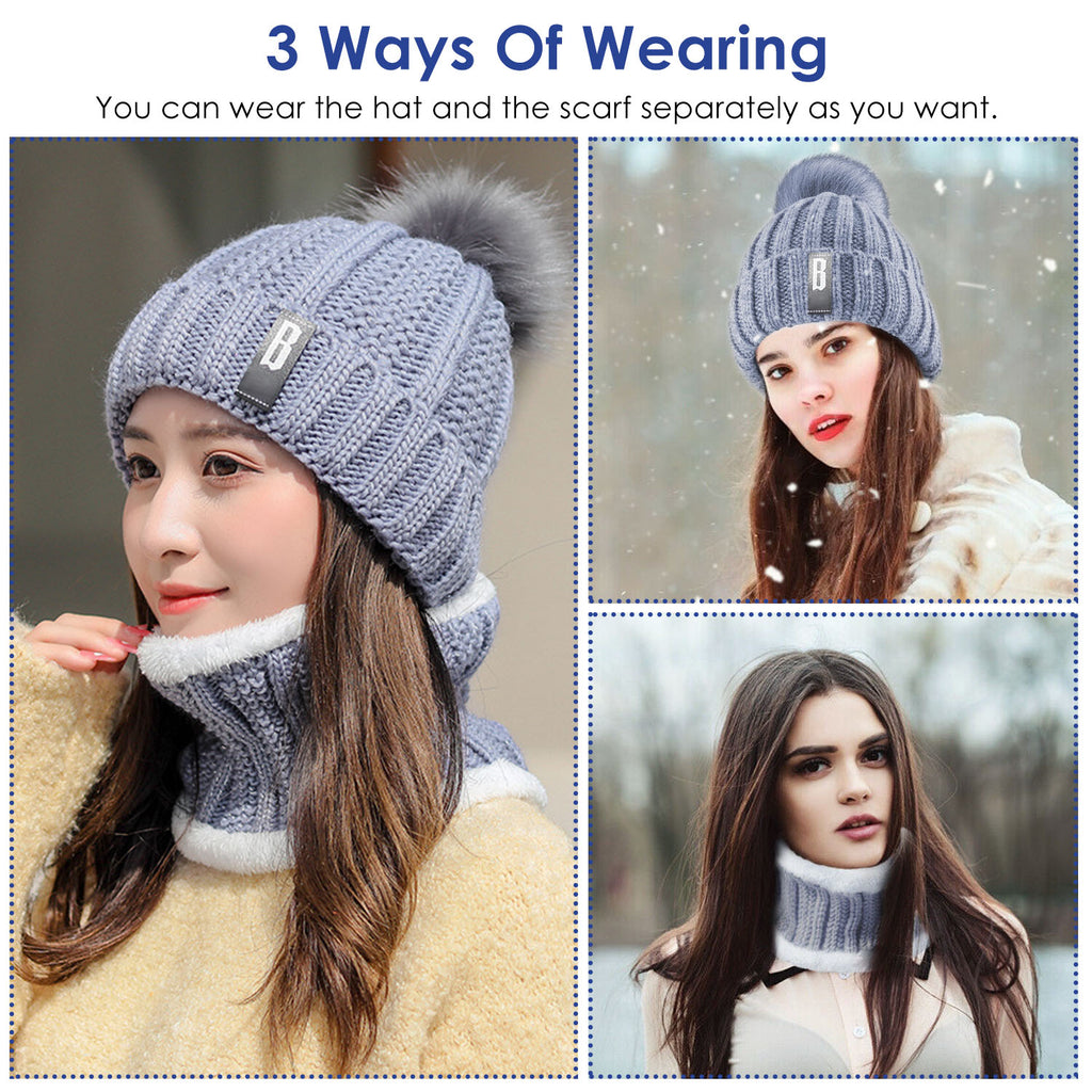 1Set Winter Beanie Hat Scarf Set Women Warm Knitting Skull Cap Neck Warmer For Walking Running Hiking Camping Outdoors Gift