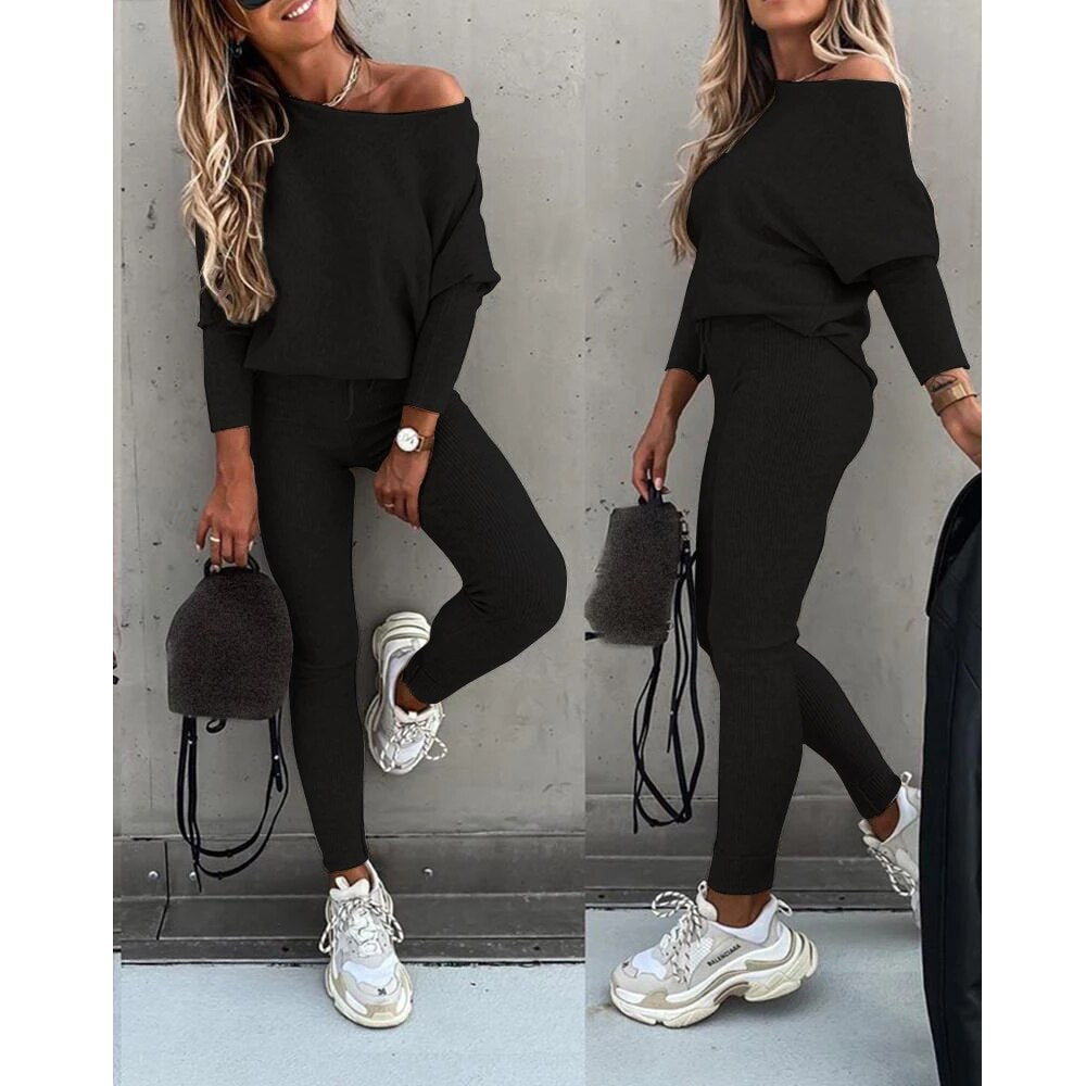 Solid Casual Lace Up Slant Shoulder Sports Pants Long Suit