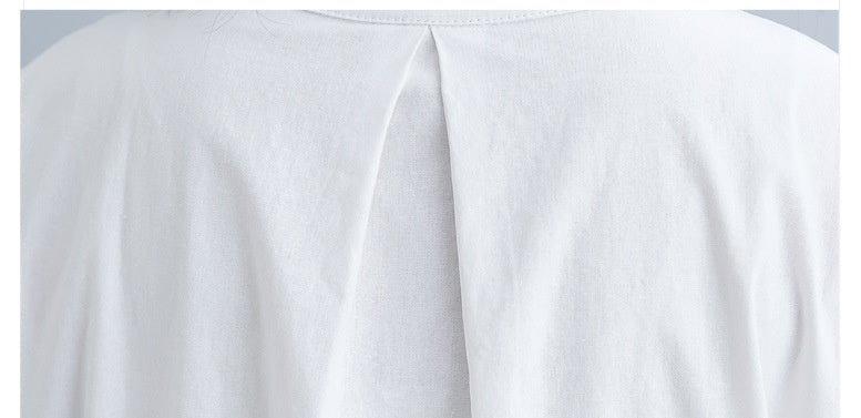 Literary Loose Plain Cotton And Linen Stand Collar Short Sleeves