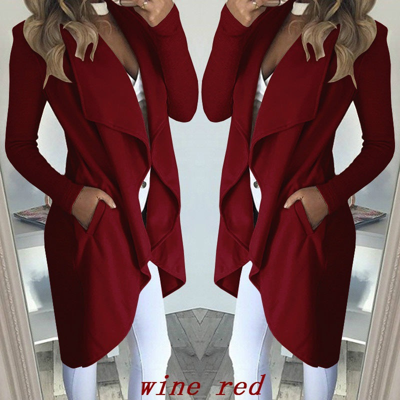 Slim long trench coat with solid lapel