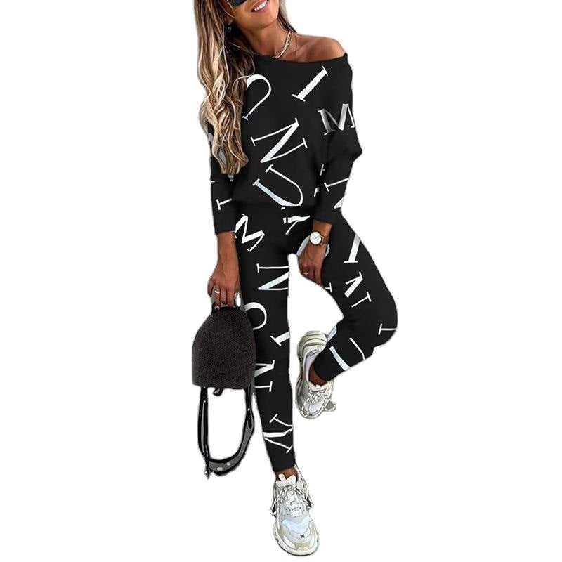 Solid Casual Lace Up Slant Shoulder Sports Pants Long Suit