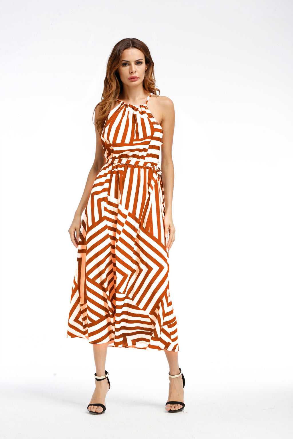 Ladies Printed Loose Dress With Suspenders And Large Swing Skirt