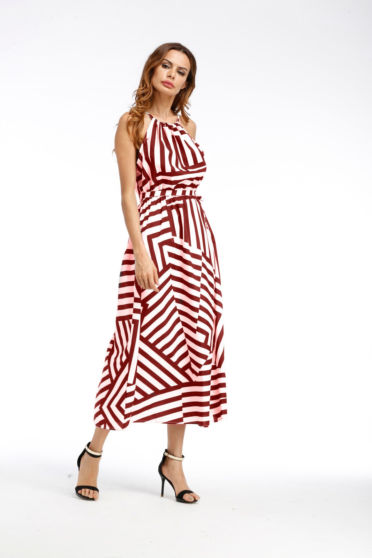 Ladies Printed Loose Dress With Suspenders And Large Swing Skirt