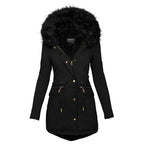 Women's Plush Hooded Parkas Winter Warm Thick  Zip-up Jackets Casual Mid-length Solid Buckle Pockets Coat Outerwear Clothing