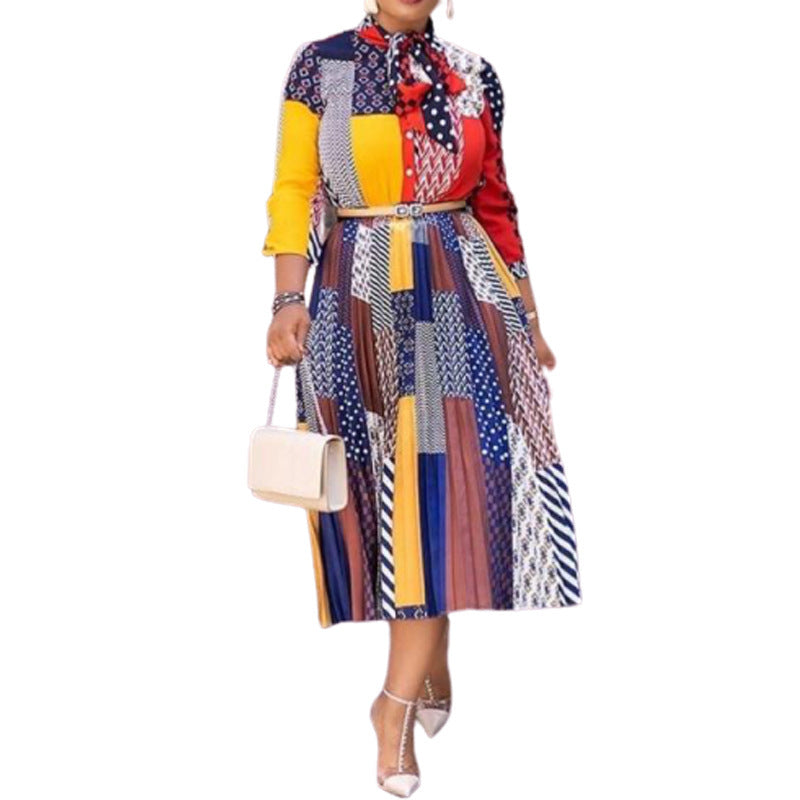 Oversized Nine-Sleeve Sleeve Pleated Printed Dress
