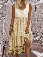 Sleeveless Stitching Summer Round Neck Dress Women's Clothing