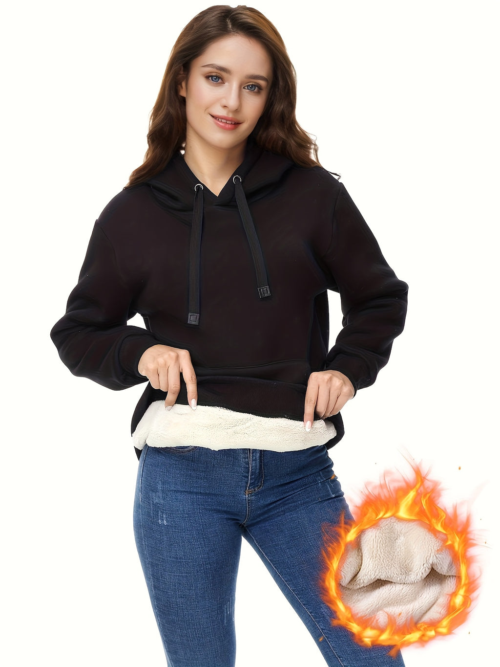 Winter New Arrival - Fashion Solid Color Velvet Hoodie - Warm Autumn And Winter Top - Hoodie With Adjustable Drawstring And Kangaroo Pocket, Comfortable Women's Sweatshirt