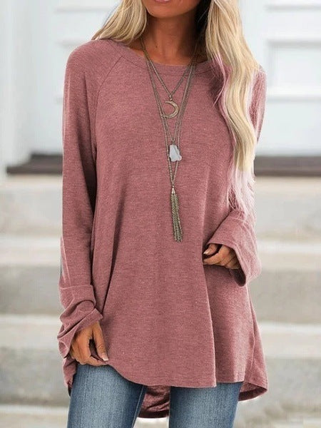 Round neck loose long sleeve pullover T-shirt