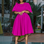 Women's Bubble Sleeves Wrapped Waist Large Swing Dress