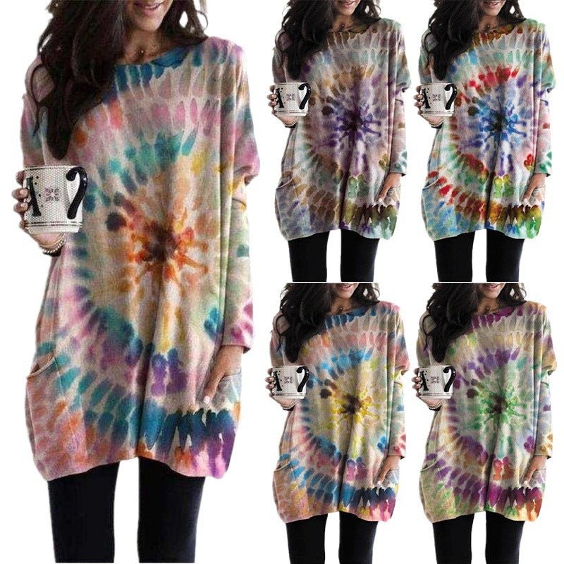 Women's Printed Spiral Batwing Sleeve Sweatshirt