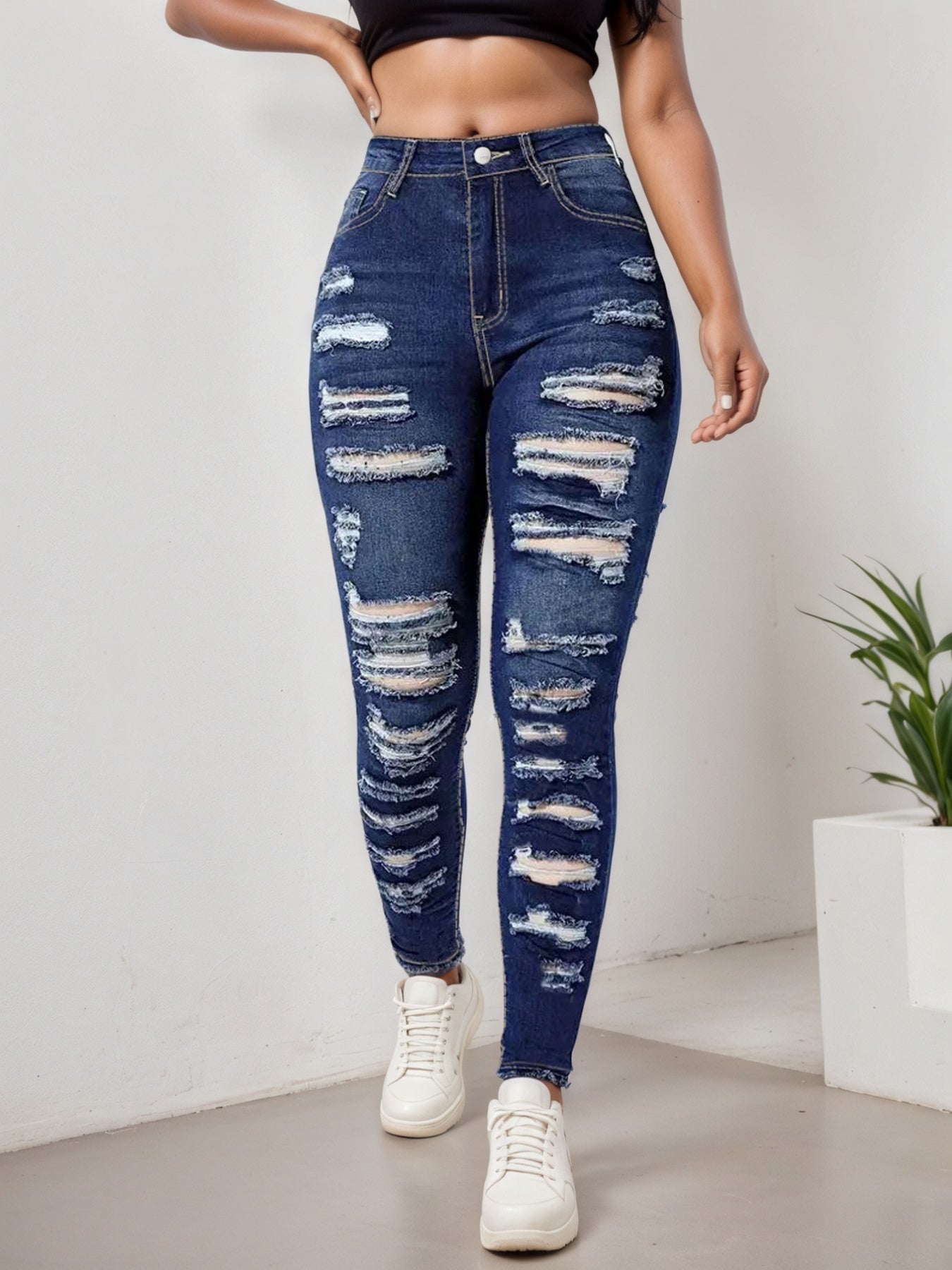 2025 Women's Ripped Tight Cropped Pants, New High Stretch Jeans, Fashionable And Versatile Street Style, Slim Fit Design, Women's Jeans And Clothing